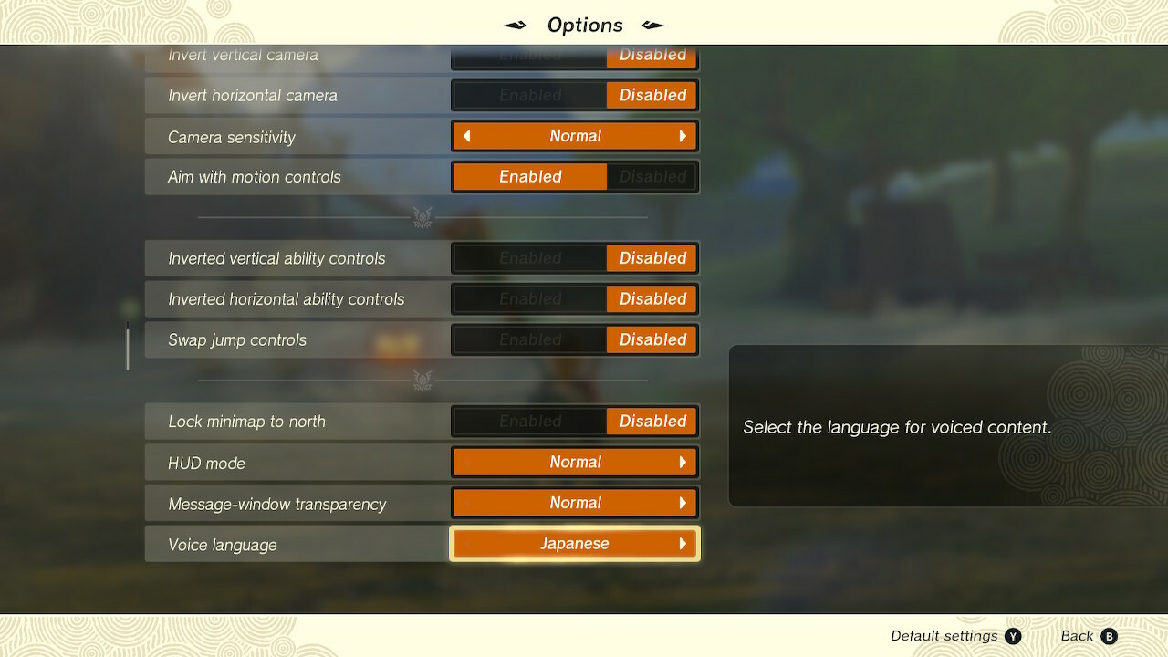 Zelda Tears of the Kingdom settings menu