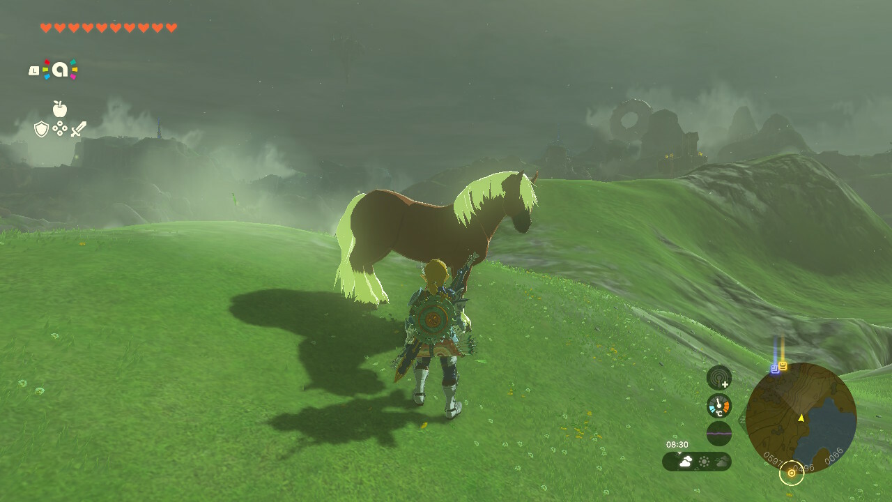 Link in front of Epona on a hill in Zelda: Tears of the Kingdom