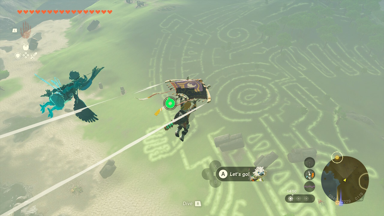 Link flying towards a Geoglyph in Zelda: Tears of the Kingdom