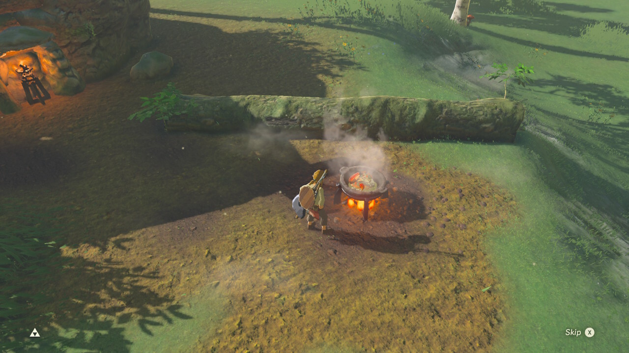 Link cooking outside in Zelda: Breath of the Wild