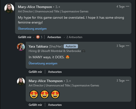 Mary-Alice Thompson: My hype for this game cannot be overstated. I hope it has some strong feminine energy! | Yara Tabbara: In MANY ways, it DOES.