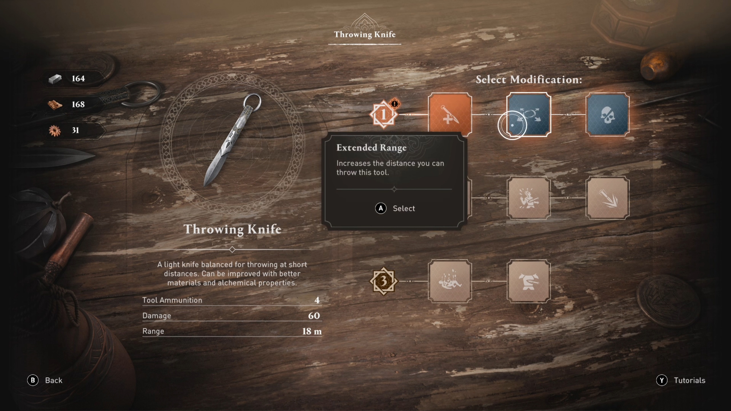 AC Mirage Tool Upgrades Menu