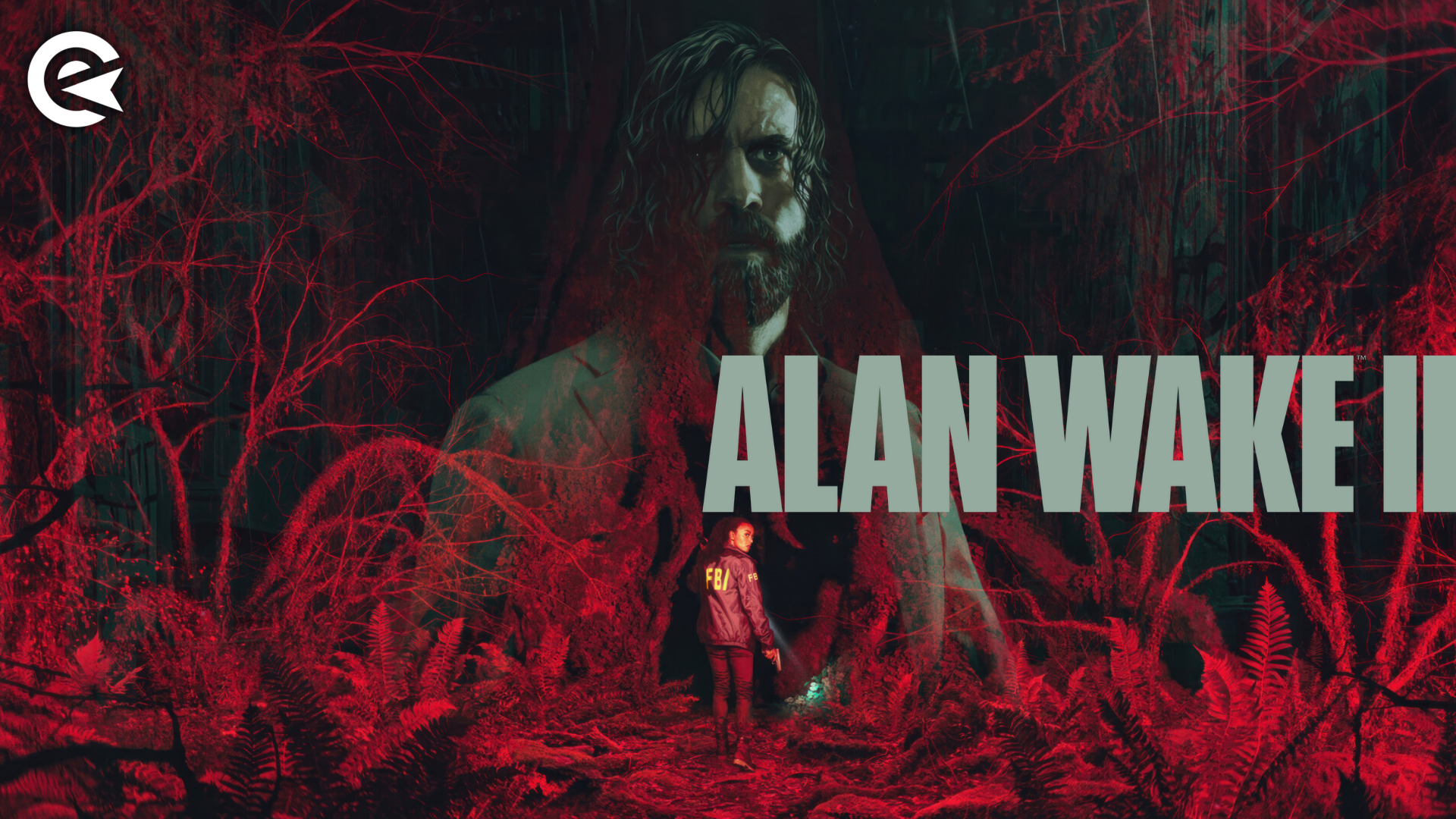 Arte clave de Alan Wake 2 que muestra a Alan y Saga