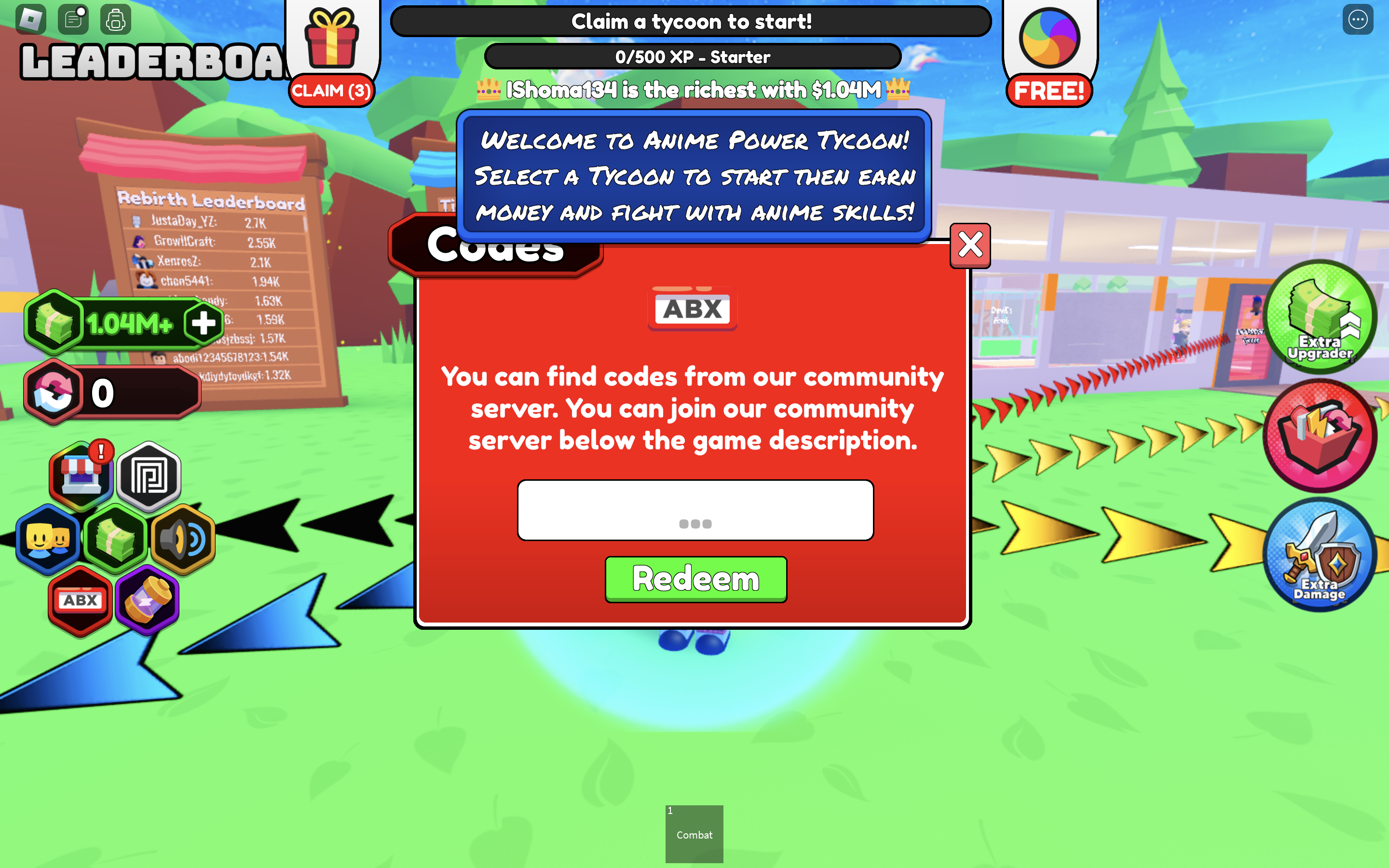 Anime Power Tycoon how to redeem codes