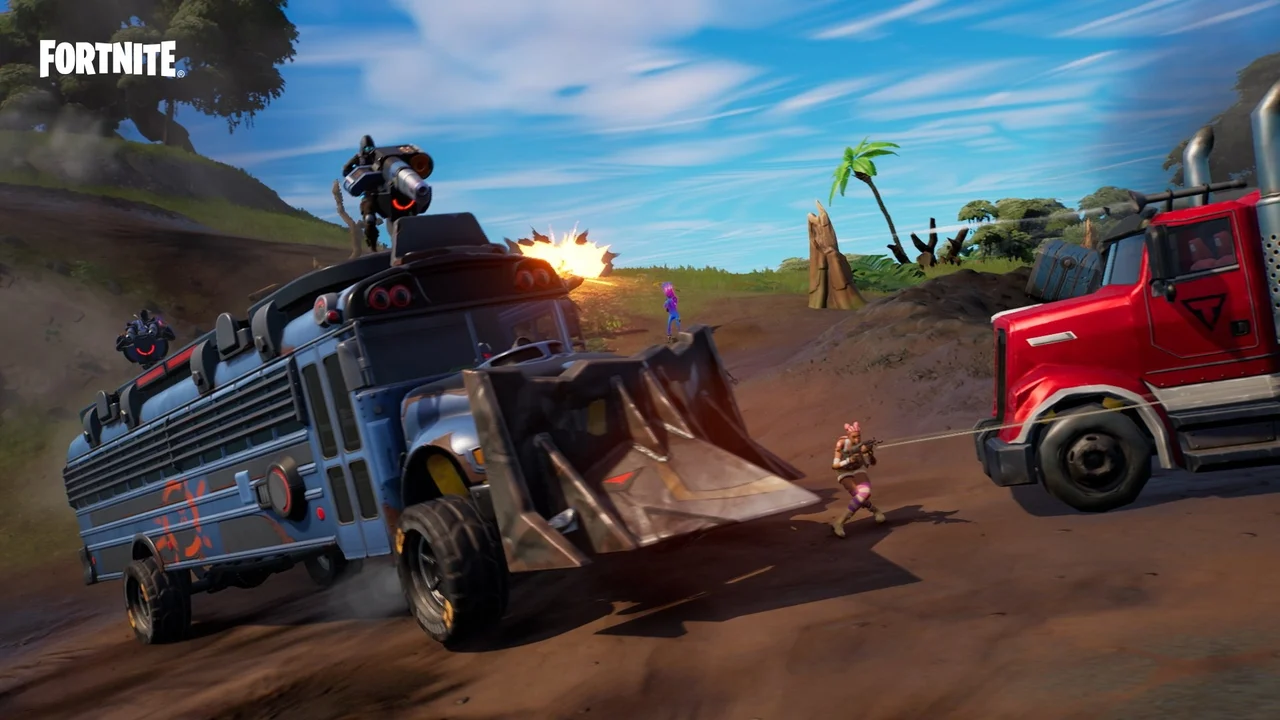 Fortnite: Destroy Roadblocks With The Cow Catcher Or Battle Bus