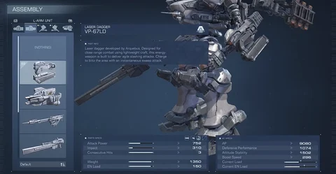 Armored Core 6 Part Specs Overview