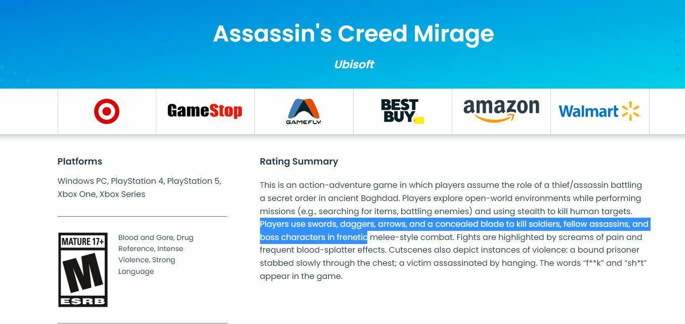 Assassin's Creed Mirage: Story spoiler ESRB