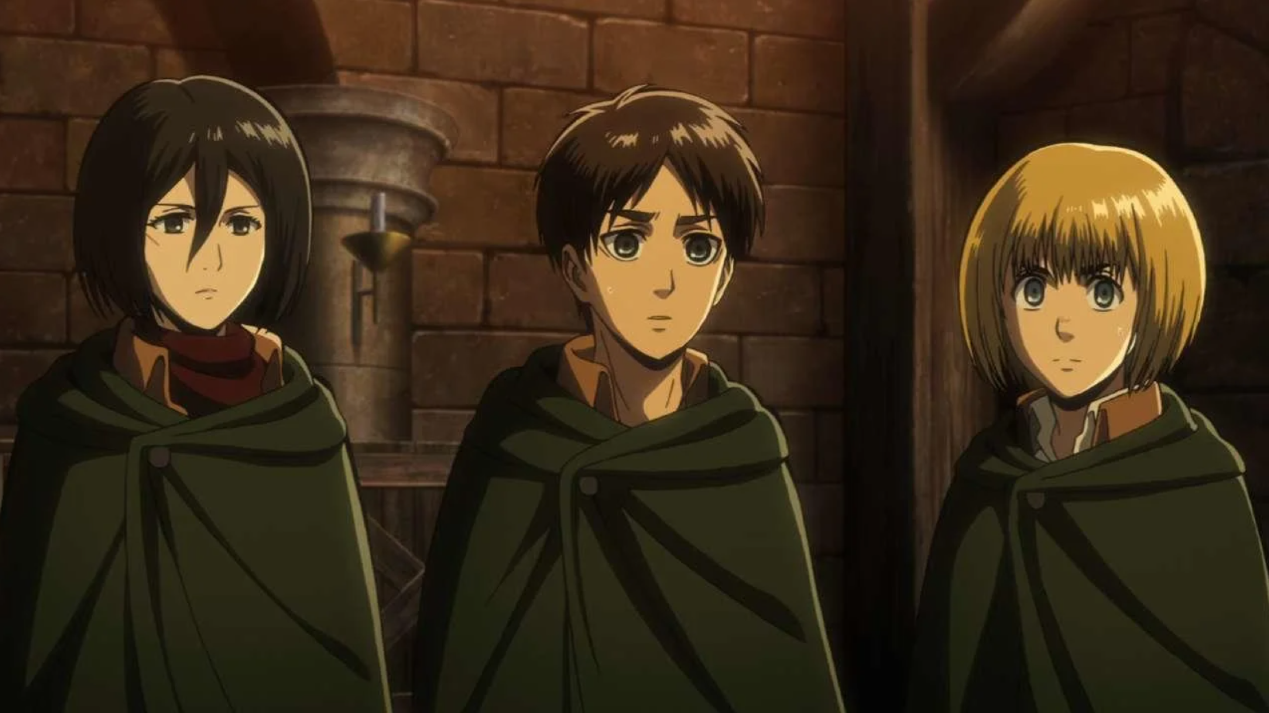 Attack on Titan: Mikasa, Eren and Armin.