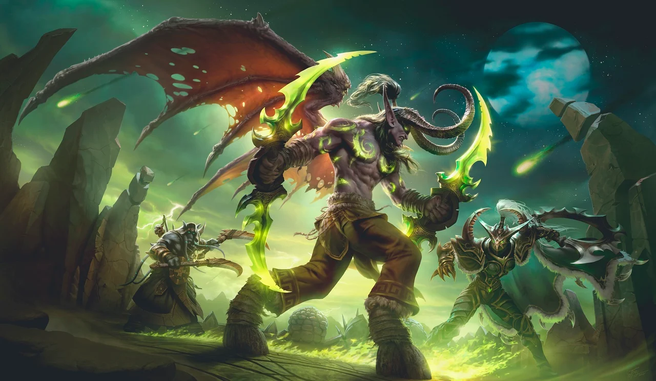 Illidan parado frente a Maiev y Akama