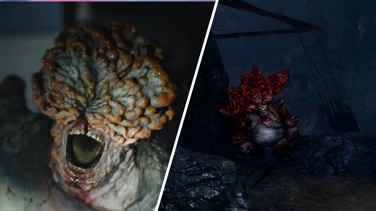 A Clicker from The Last of Us on the left and a Myconide from Baldur's Gate 3 on the right.