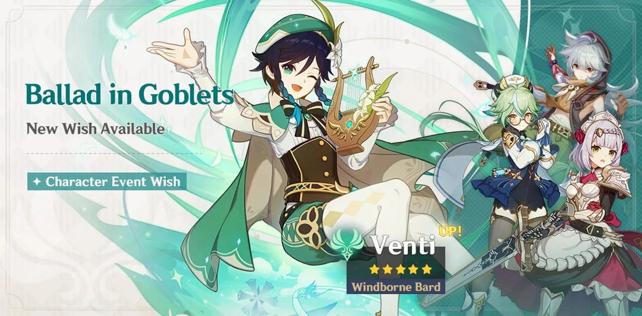 Genshin Impact Ballad in Goblets Rewards "Windborne Bard" Venti Characters HoYoverse