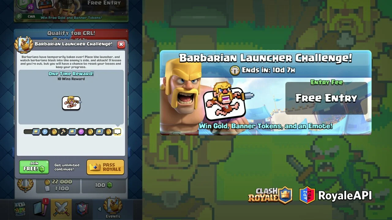 Barbarian Launcher Challenge will be coming to Clash Royale in August 2022! RoyaleAPI