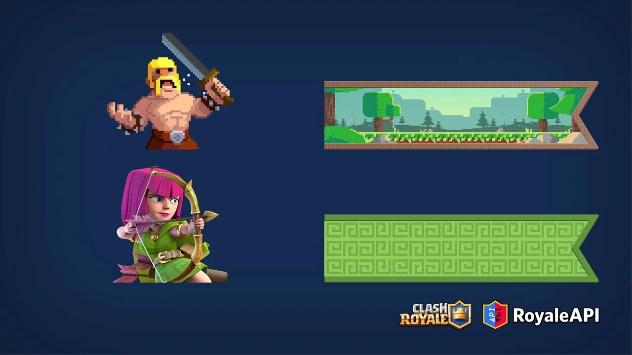 A pixelated Barbarian and Archer get new Battle Banners in the August 2022 season! Supercell Clash Royale