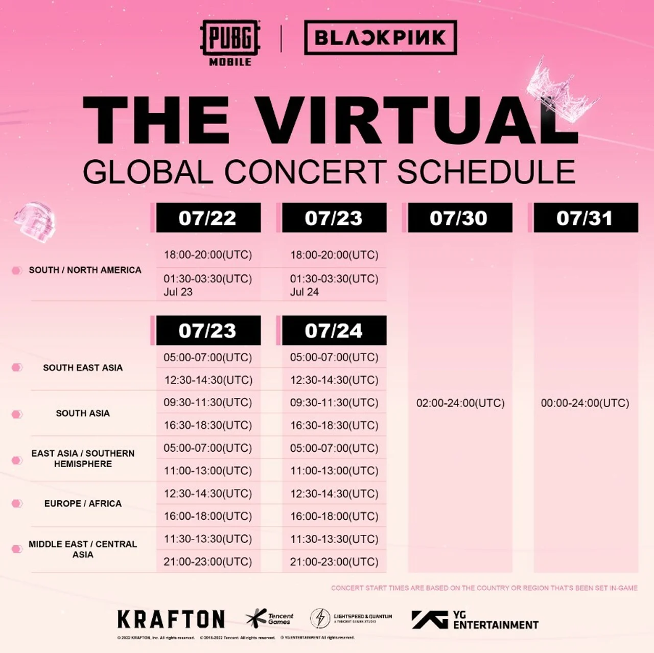 PUBG Blackpink The Virtual start time