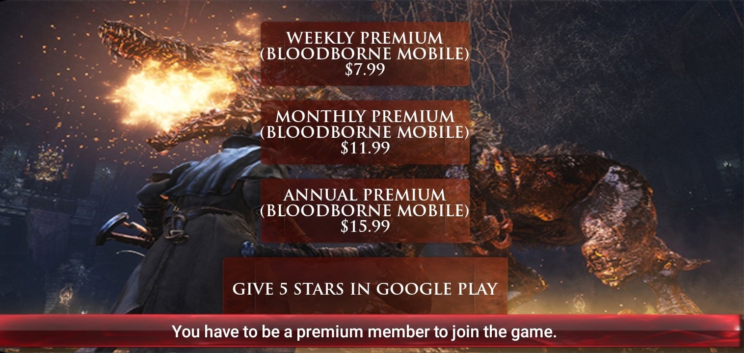 Bloodborne Mobile Game Scam Rock Great Games Fake Premium Subscription