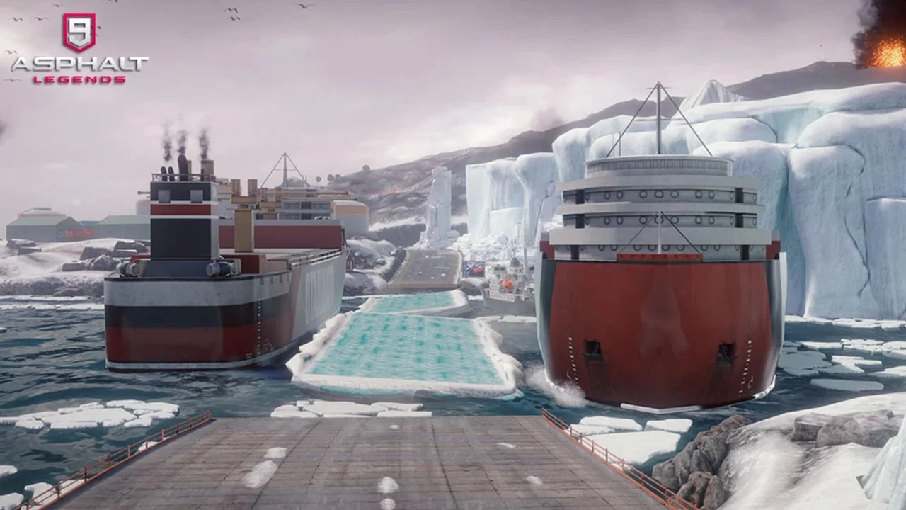 We'll be passing by massive cargo boats in the new Greenland track asphalt 9 Bring the Heat season