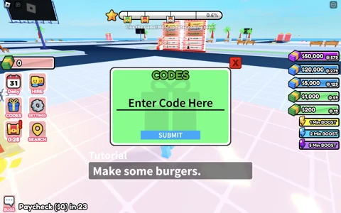 Burger Store Tycoon how to redeem codes