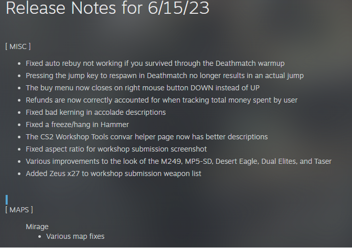 CS2 patch notes