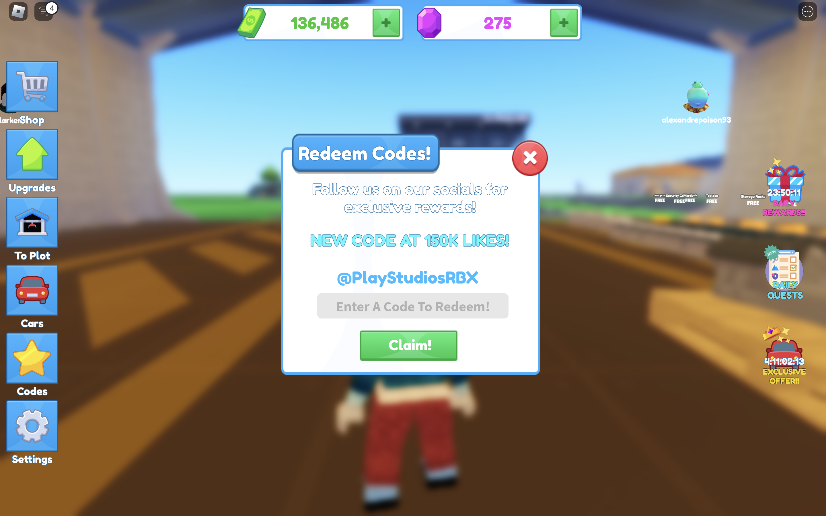 Car Factory Tycoon how to redeem codes