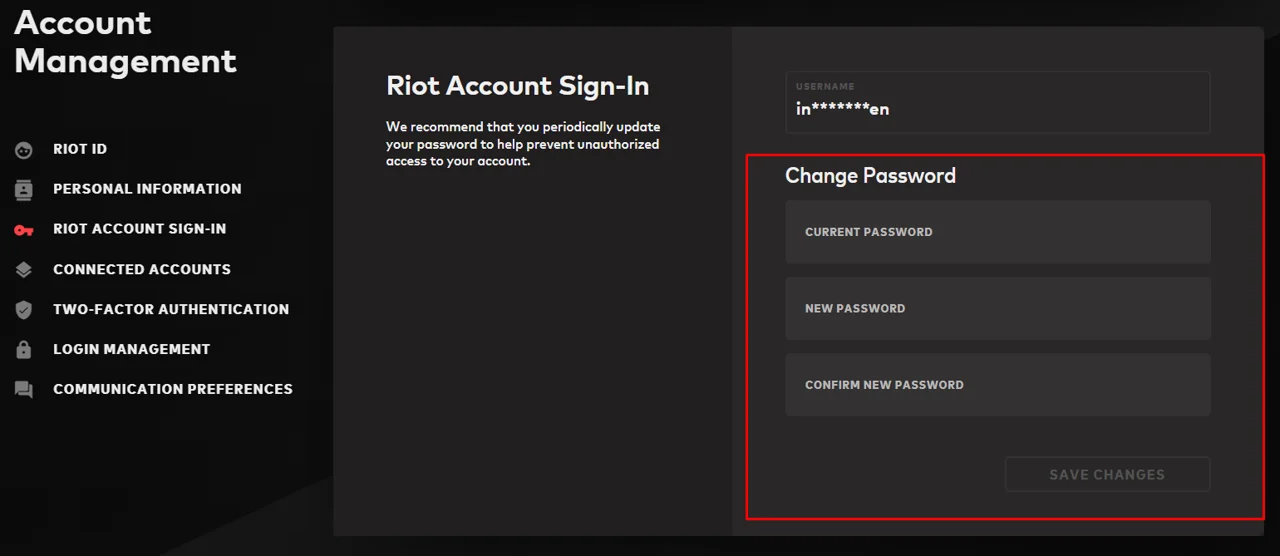 Account Management Settings