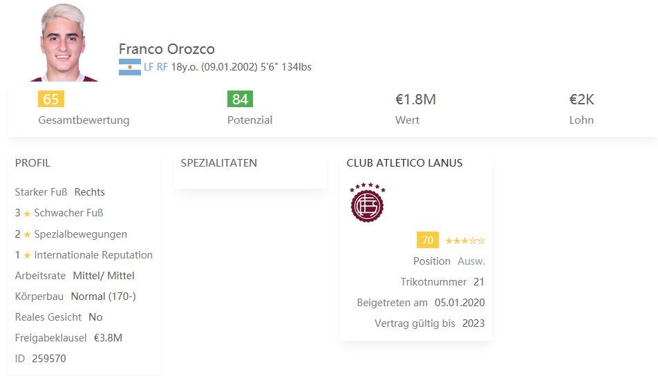 Cheap Striker FIFA 21 Franco Orozco