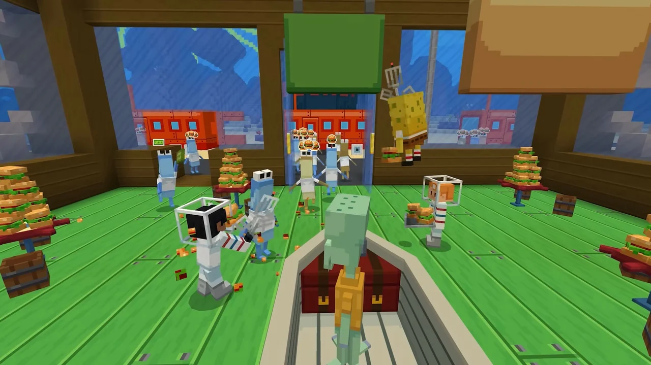 Face-off against weaponized burgers in the new challenge! Spongbob squarepants minecraft Mojang