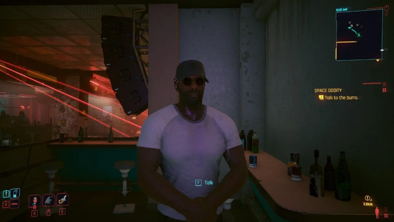 Cyberpunk 2077 Phantom Liberty: Solomon Reed working at Corpo Plaza club.