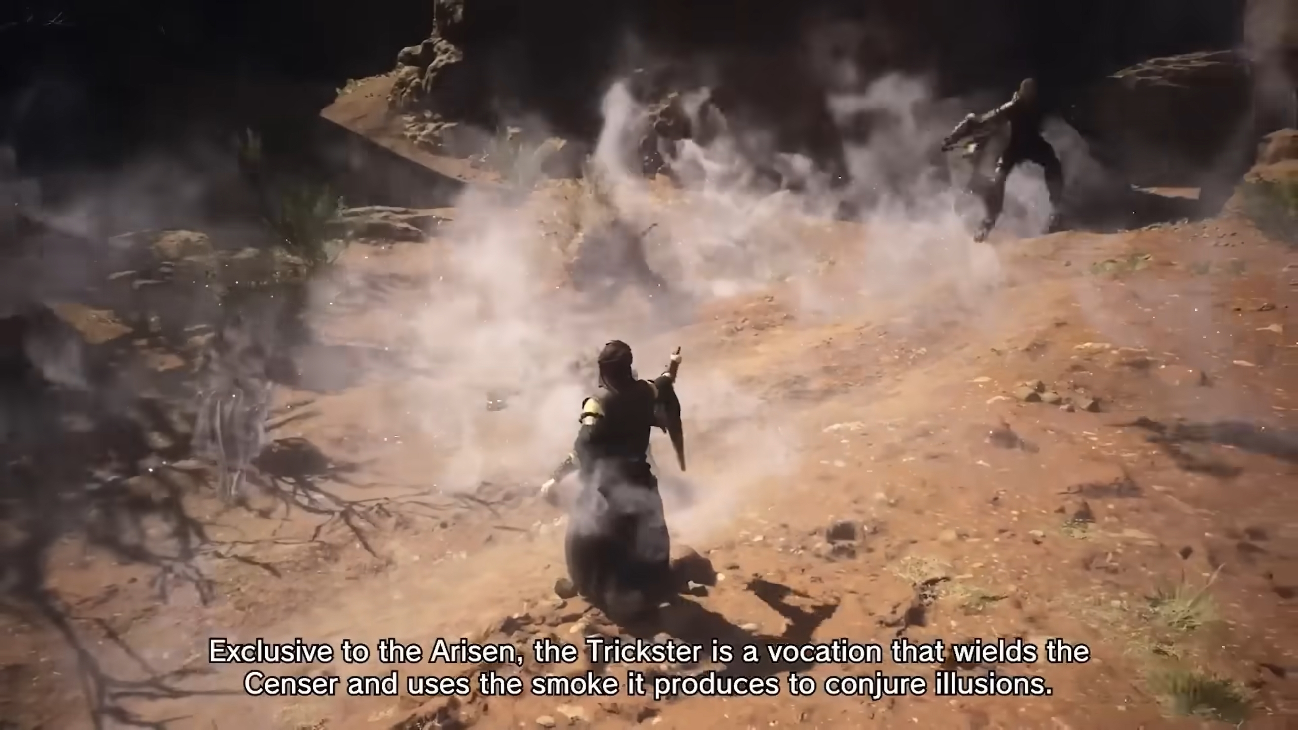 Dragon's Dogma 2 gameplay showing the Trickster covering its surroundings in smoke