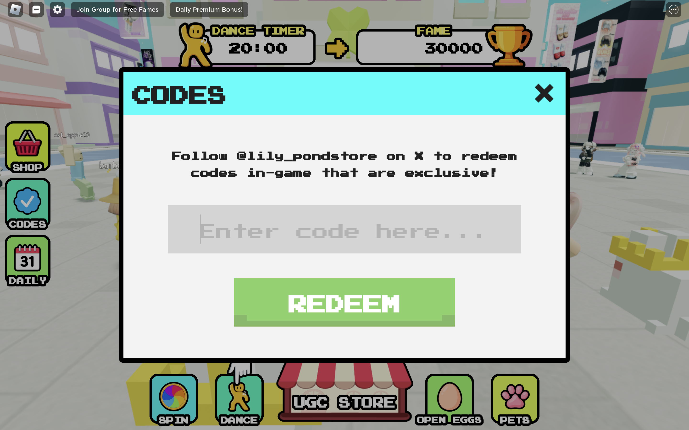 Dance For UGC Redeem Codes