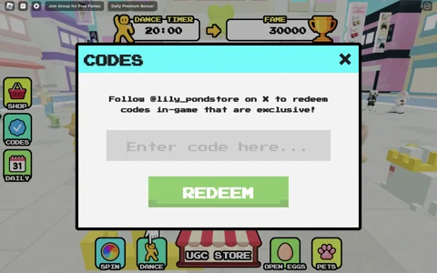 Dance for UGC redeem codes