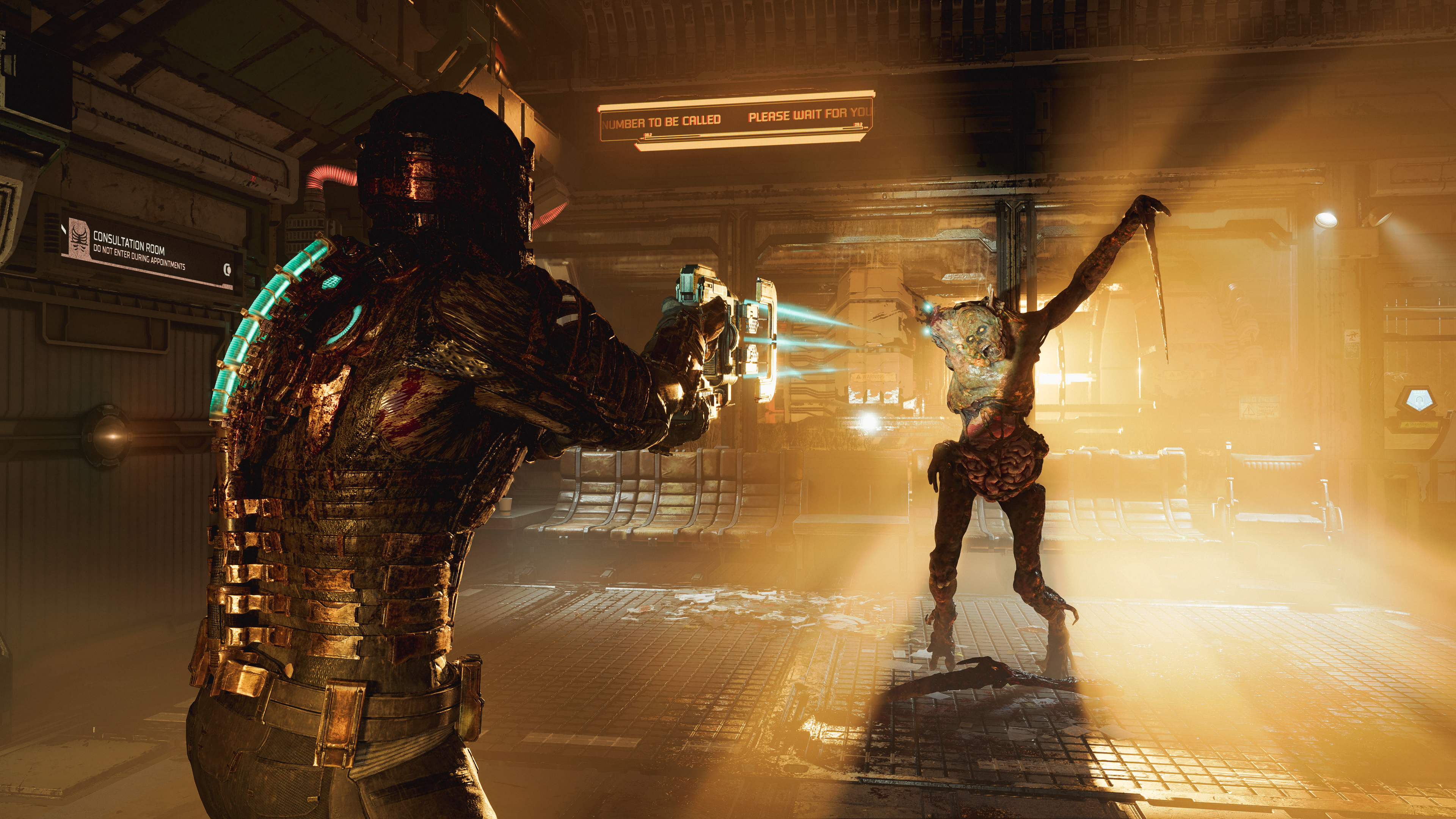 Isaac Clarke dismembering the limbs of a necromorph in Dead Space Remake