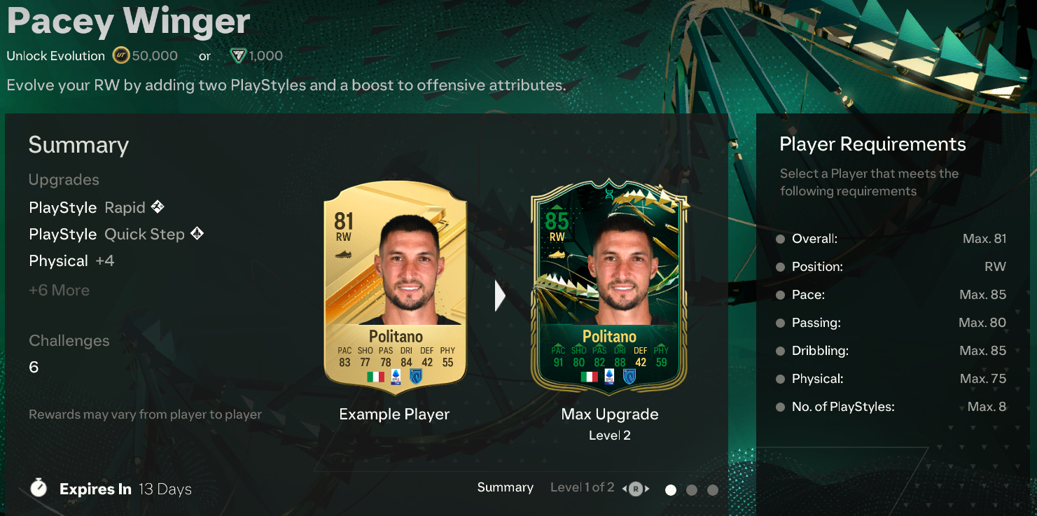EA FC 24 Pacey Winger Evolutions Best Players upgrade