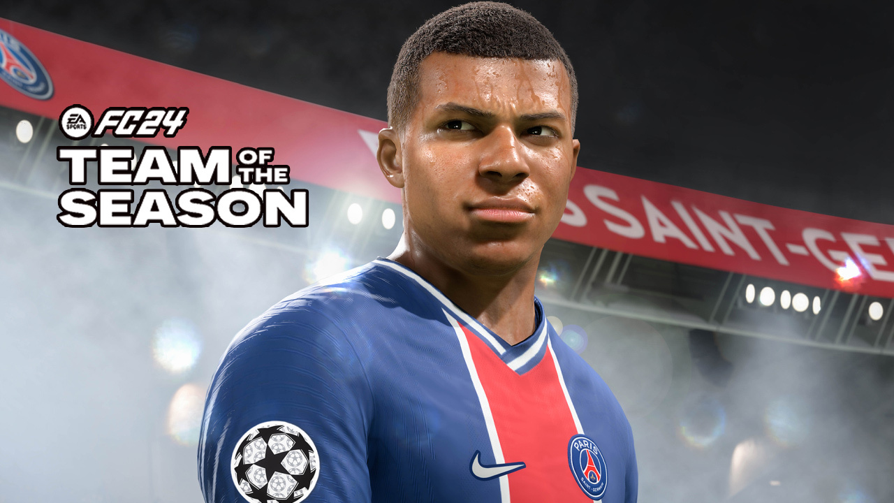 Mbappe next to the FC24 Team of the Season logo