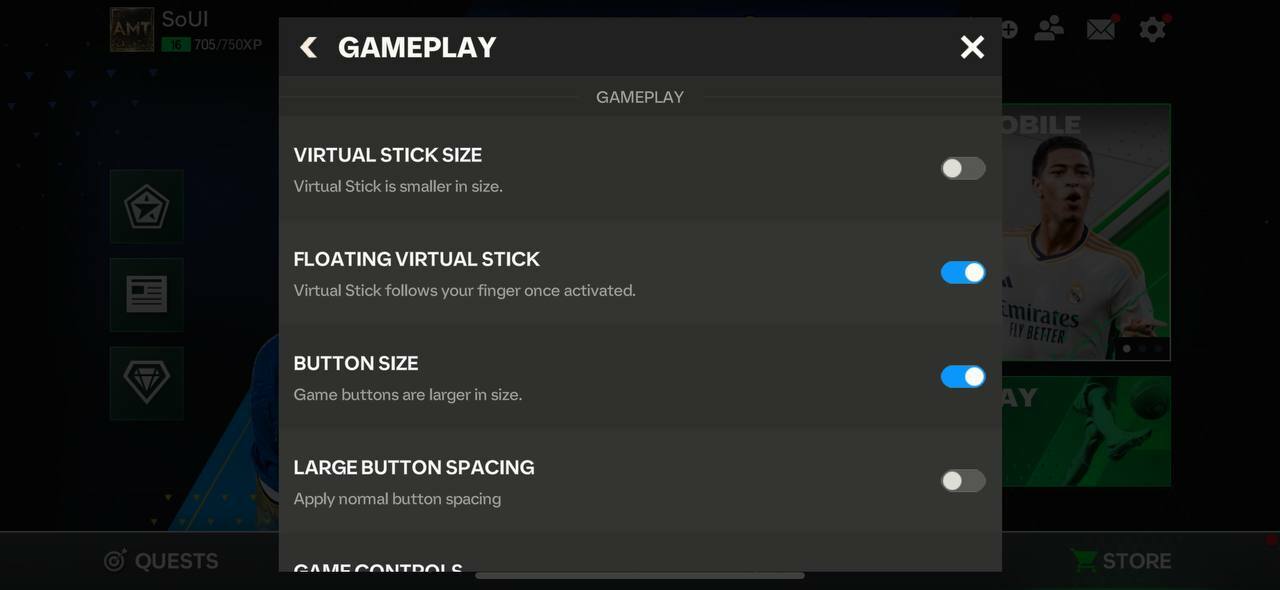 EA FC Mobile controller gameplay settings
