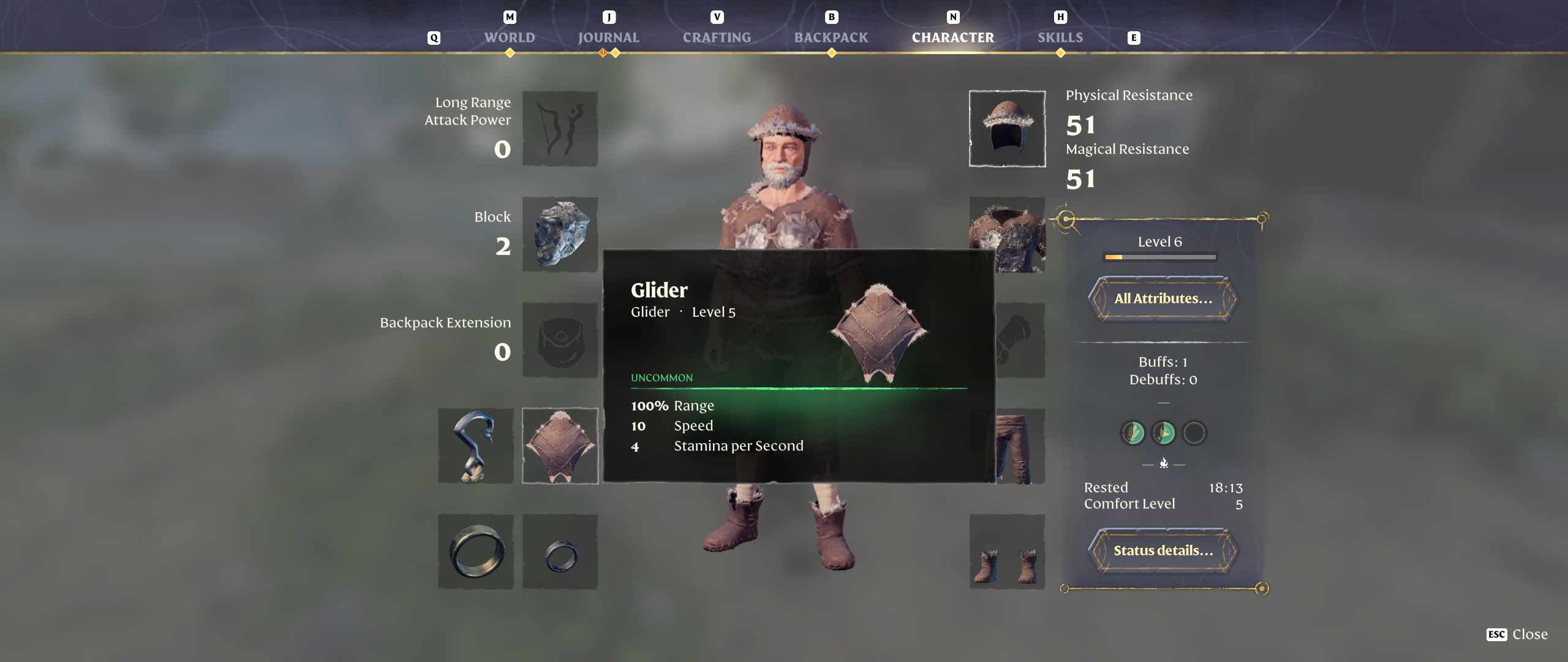 Enshrouded Guide Glider Equipping Menu