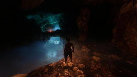 Enshrouded shrouded cave with beautiful lights