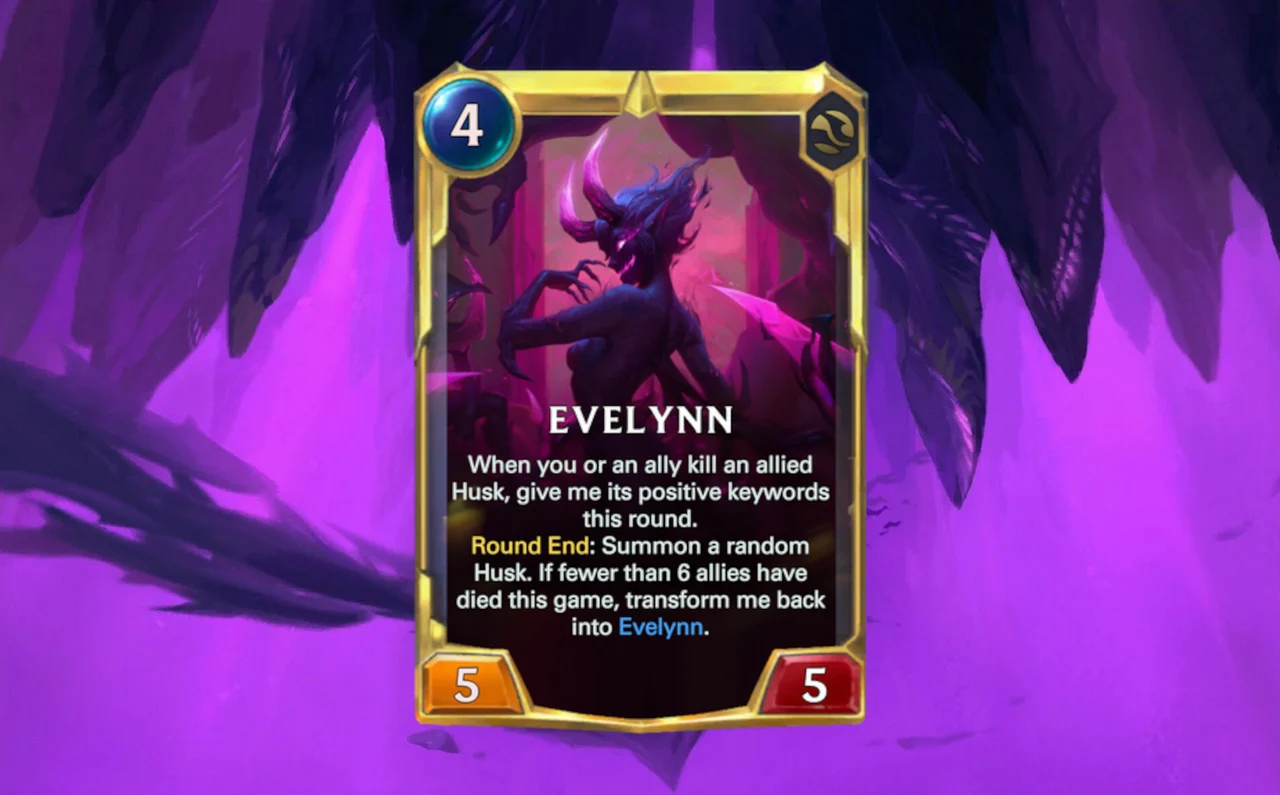 Evelynn in her leveled up phase in Legends of Runeterra! Riot Games Forces from Beyond