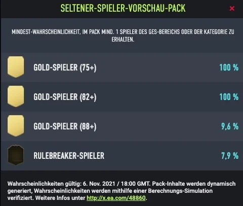 FIFA 22 Vorschau Pack 50 k Chancen wahrscheinlichkeit