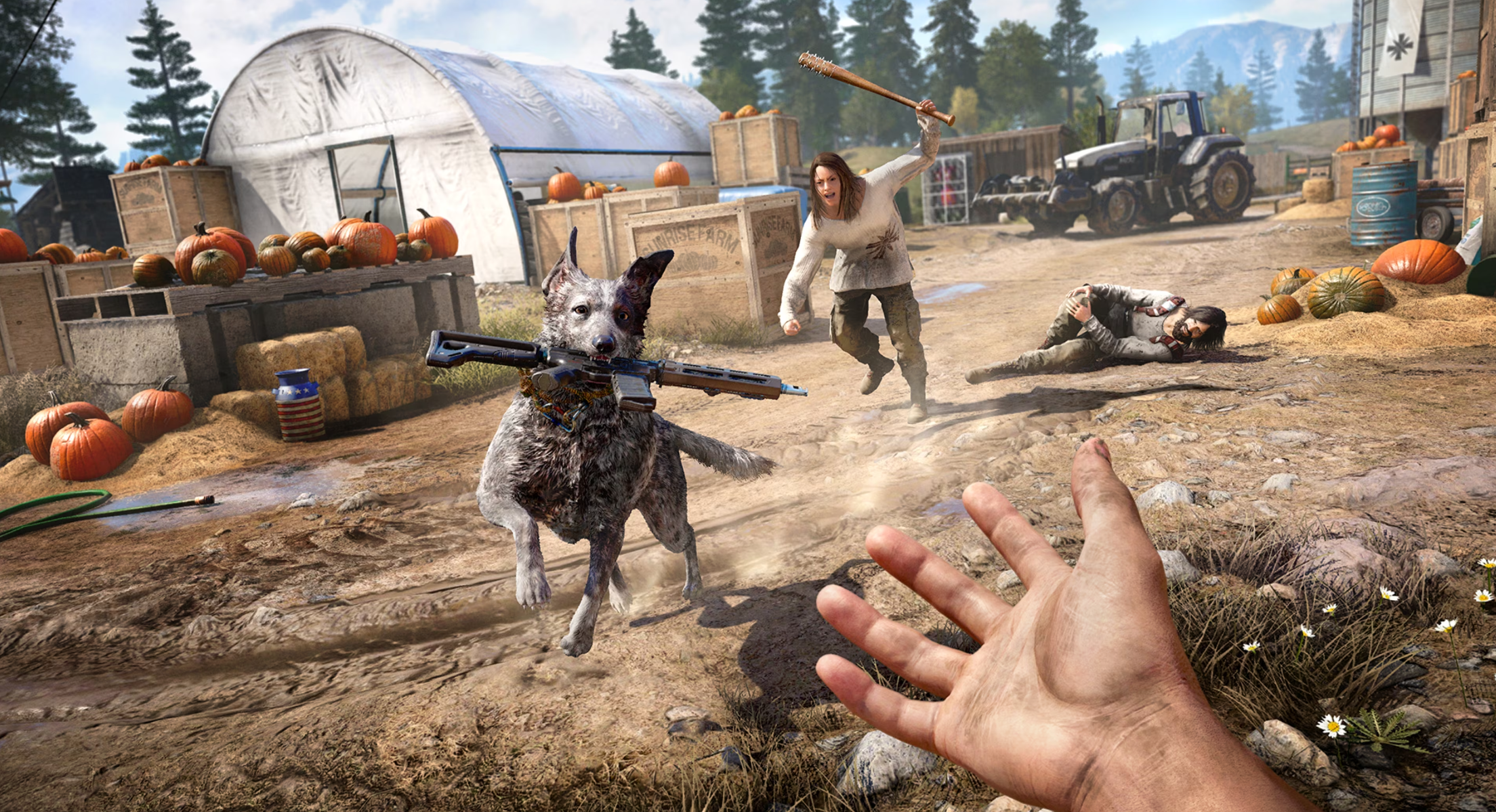 Far Cry 5: Boomer fighting alongside with you.