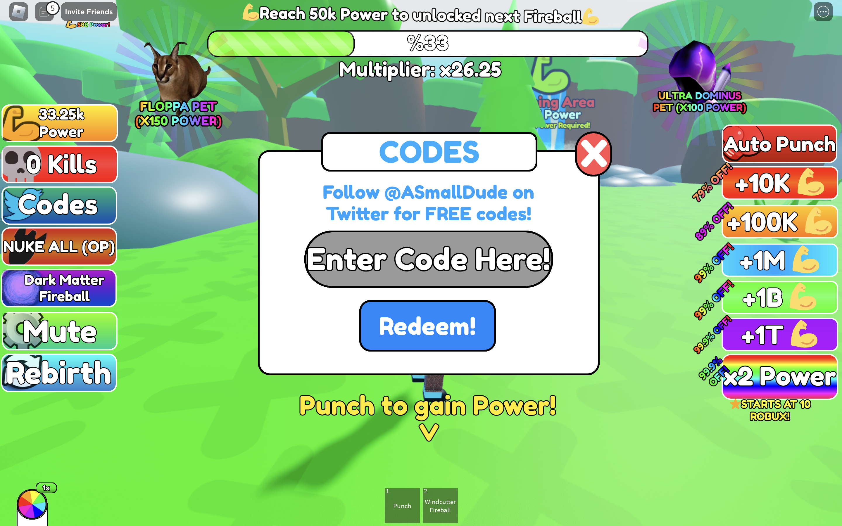 fireball punching simulator how to redeem codes