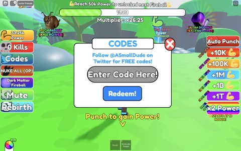 Fireball Punching Simulator how to redeem codes