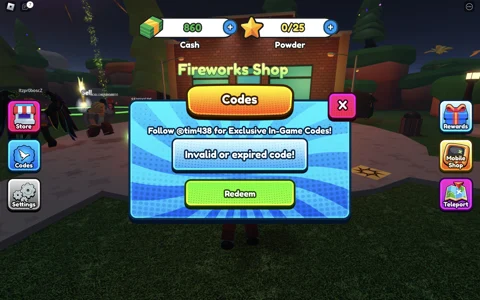 Firework Simulator 2 how to redeem codes