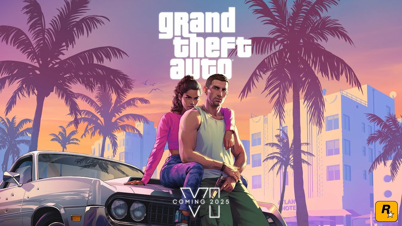 Arte clave de GTA 6 mostrando a Lucía y Jason