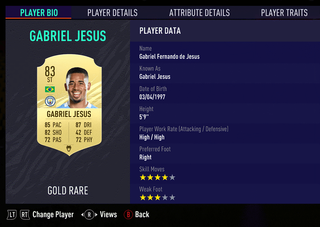 Gabriel Jesus card fifa