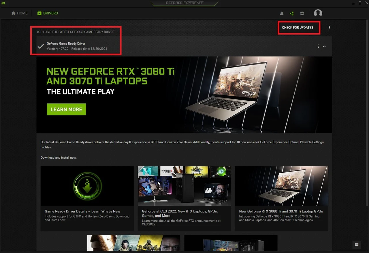 GeForce Experience Check for Update