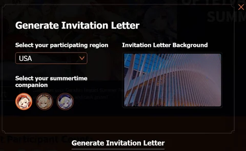 Generate Invitation Letter Genshin Impact