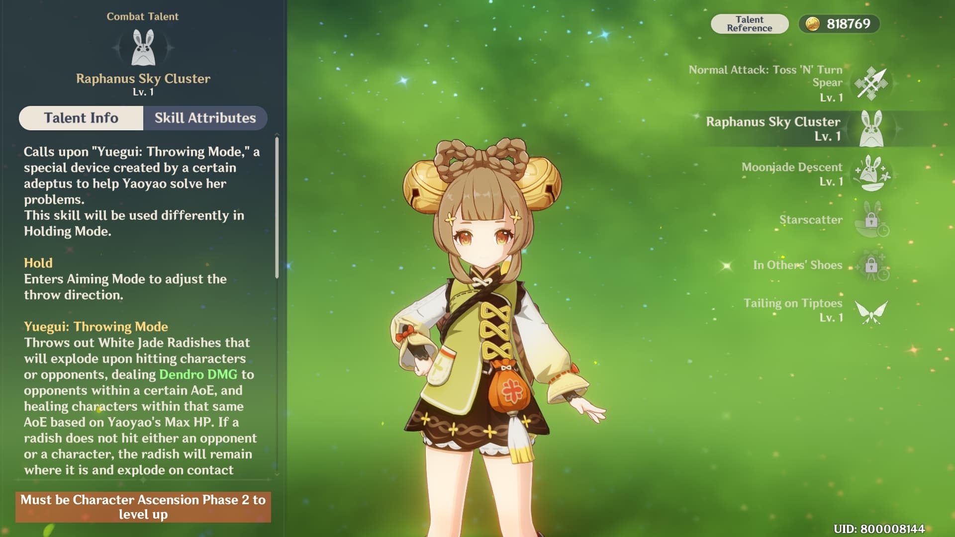 Genshin Impact Yaoyao Elemental Skill