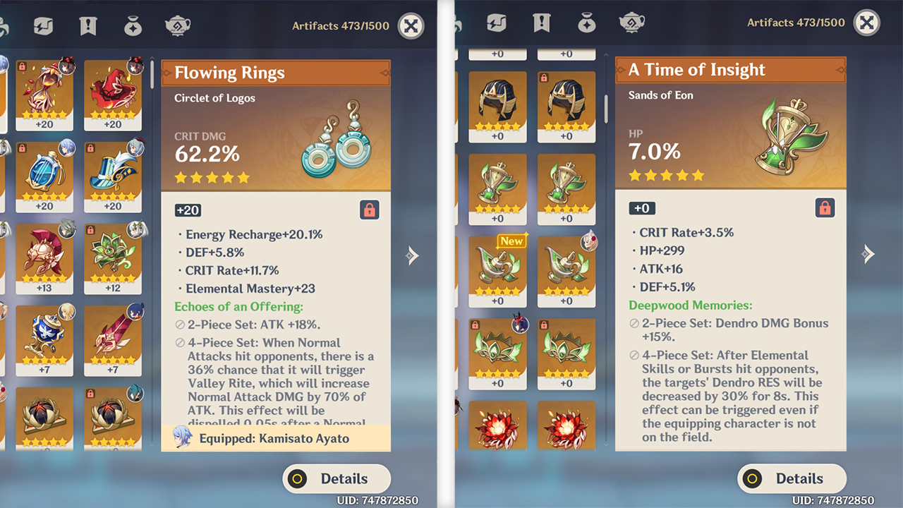 Genshin artifact comparison