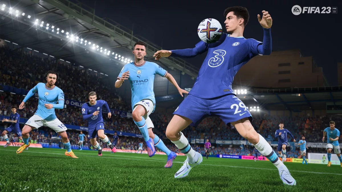 Kai Havertz in FIFA 23 playing in Chelseas jersey agains Manchester City