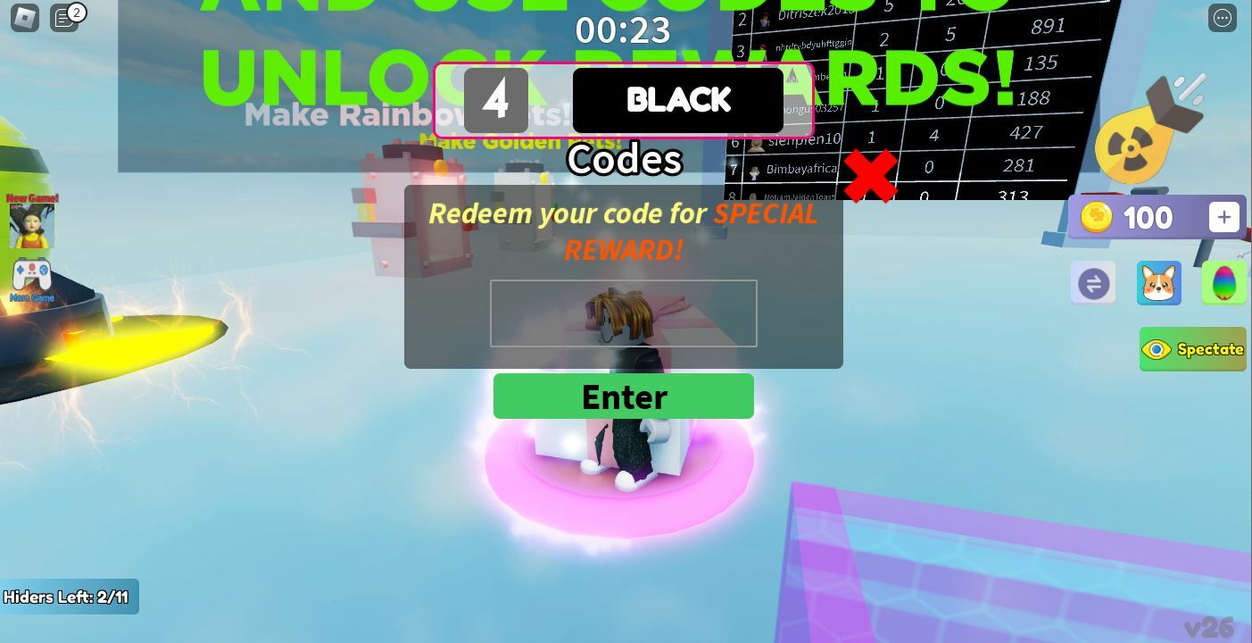 Roblox Color Hide And Seek Codes April 2023